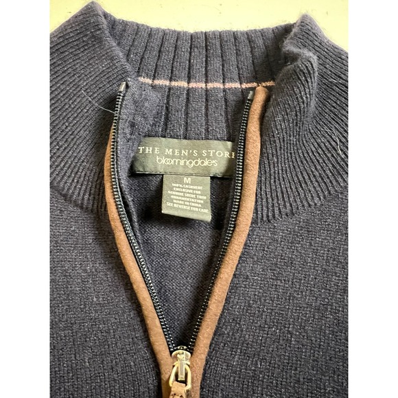 Cashmere mens quarter zip pullover MED leather pull lg sleeve‎ quiet luxury - Picture 3 of 11